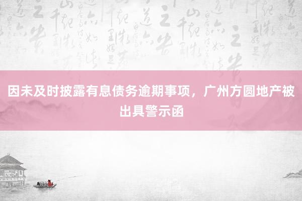 因未及时披露有息债务逾期事项，广州方圆地产被出具警示函