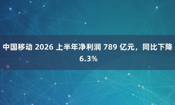 中国移动 2026 上半年净利润 789 亿元，同比下降 6.3%