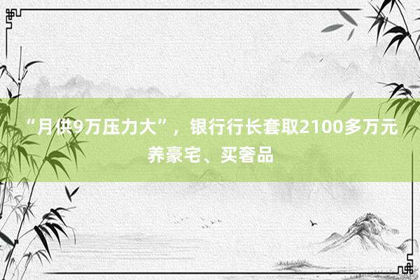 “月供9万压力大”，银行行长套取2100多万元养豪宅、买奢品