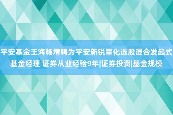 平安基金王海畅增聘为平安新锐量化选股混合发起式基金经理 证券从业经验9年|证券投资|基金规模