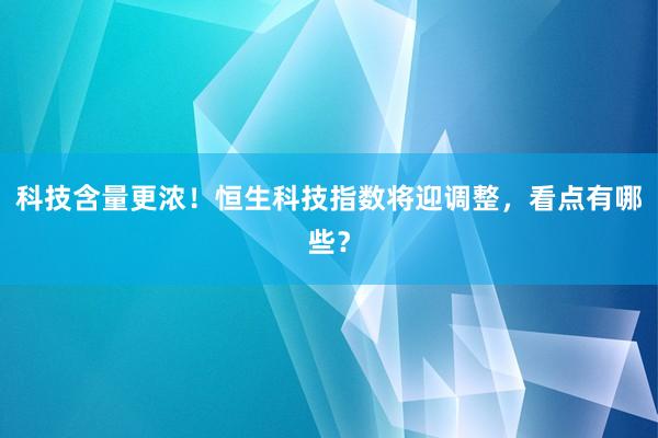 科技含量更浓！恒生科技指数将迎调整，看点有哪些？