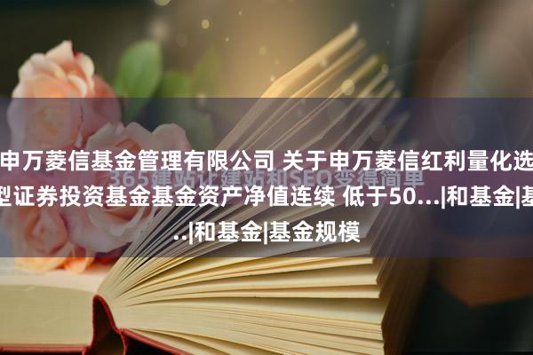 申万菱信基金管理有限公司 关于申万菱信红利量化选股股票型证券投资基金基金资产净值连续 低于50...|和基金|基金规模