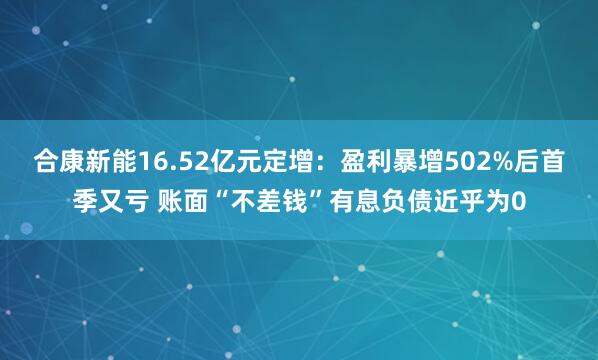 合康新能16.52亿元定增：盈利暴增502%后首季又亏 账面“不差钱”有息负债近乎为0
