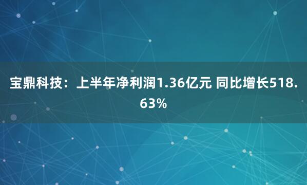 宝鼎科技：上半年净利润1.36亿元 同比增长518.63%
