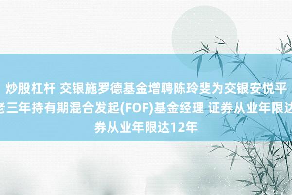 炒股杠杆 交银施罗德基金增聘陈玲斐为交银安悦平衡养老三年持有期混合发起(FOF)基金经理 证券从业年限达12年
