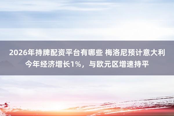 2026年持牌配资平台有哪些 梅洛尼预计意大利今年经济增长1%，与欧元区增速持平