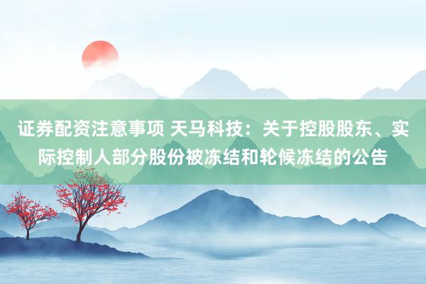 证券配资注意事项 天马科技：关于控股股东、实际控制人部分股份被冻结和轮候冻结的公告