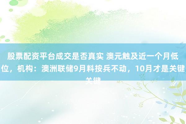 股票配资平台成交是否真实 澳元触及近一个月低位，机构：澳洲联储9月料按兵不动，10月才是关键