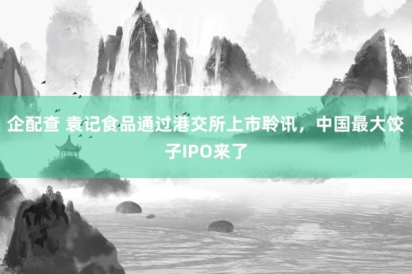 企配查 袁记食品通过港交所上市聆讯，中国最大饺子IPO来了